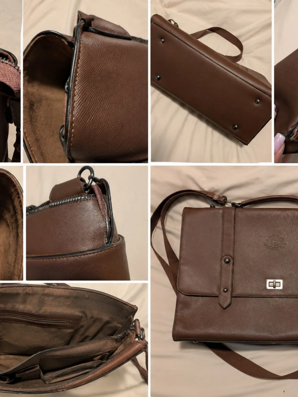 Brown Men's Leather-Style Briefcase Messenger Bag